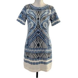 Abercrombie & Fitch Short Sleeve Shift Mini Dress Women’s SZ MED in Blue Print